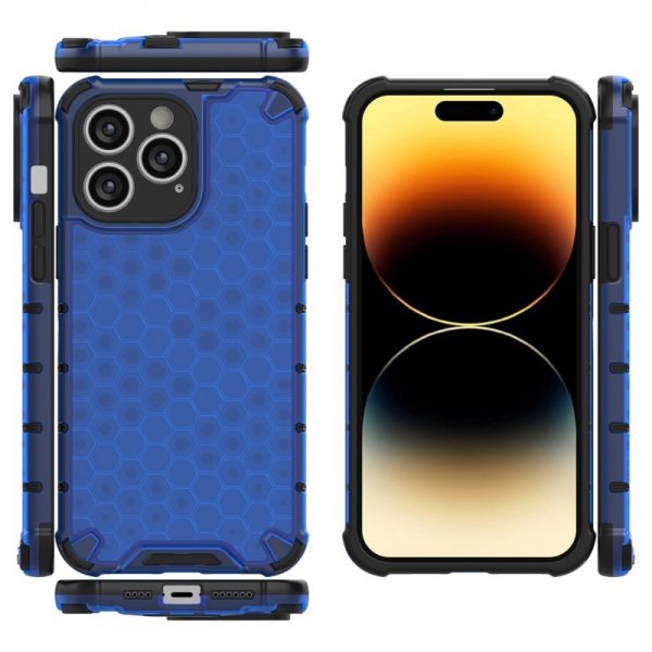 Honeycomb etui iPhone 14 Pro Max pancerny hybrydowy pokrowiec niebieskie