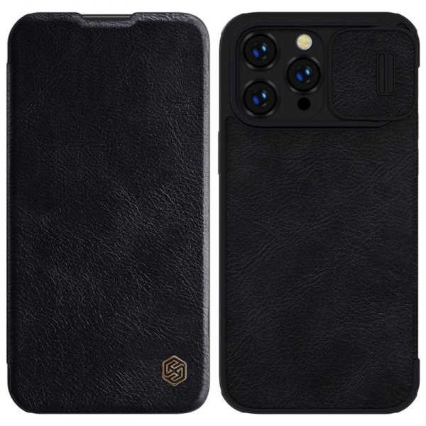 Nillkin Qin Leather Pro Case etui iPhone 14 Pro osłona na aparat kabura pokrowiec obudowa z klapką czarny