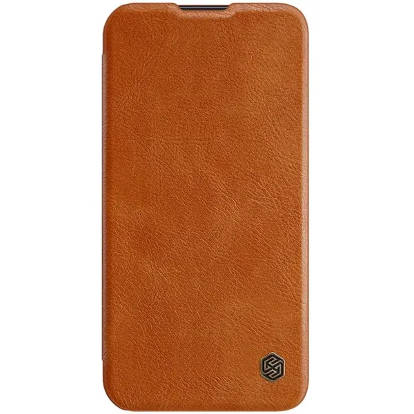 Nillkin Qin Leather Pro Case etui iPhone 14 Plus osłona na aparat kabura pokrowiec obudowa z klapką brązowy