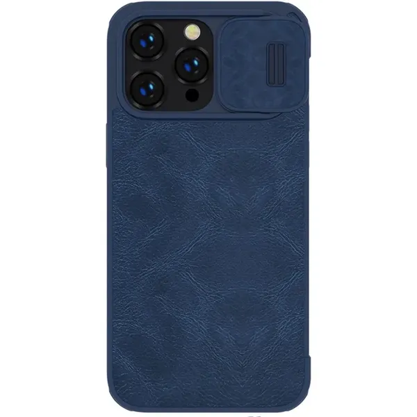 Nillkin Qin Leather Pro Case etui iPhone 14 Pro Max osłona na aparat kabura pokrowiec obudowa z klapką niebieski