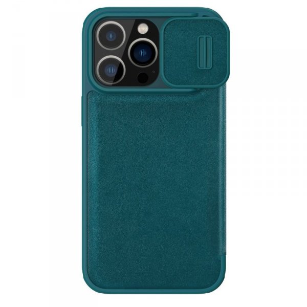 Nillkin Qin Leather Pro Case etui iPhone 14 Pro Max osłona na aparat kabura pokrowiec obudowa z klapką zielony