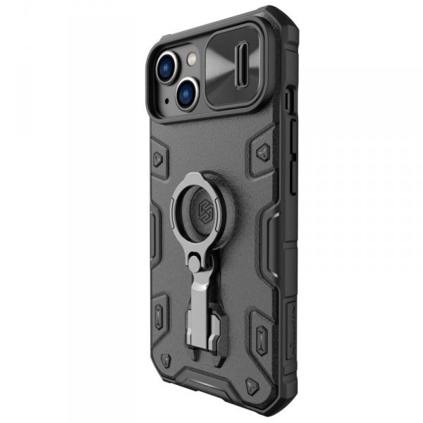Nillkin CamShield Armor Pro Magnetic Case etui iPhone 14 Plus MagSafe pancerny pokrowiec podstawka ring czarny