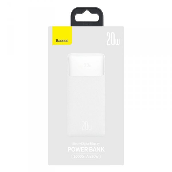 Baseus Bipow powerbank z szybkim ładowaniem 20000mAh 20W biały (Overseas Edition) + kabel USB-A - Micro USB 0.25m biały (PPBD050