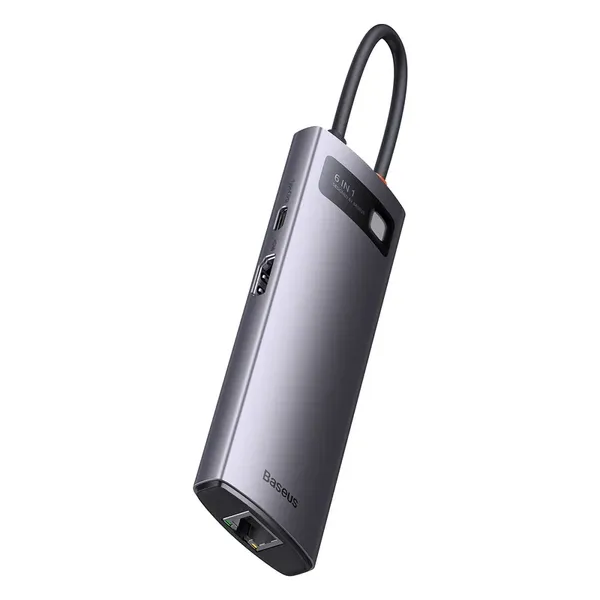 Baseus StarJoy HUB 6w1 USB Typ C - 3x USB / HDMI / RJ45 (1Gbps) / USB Typ C PD szary (WKWG080013)