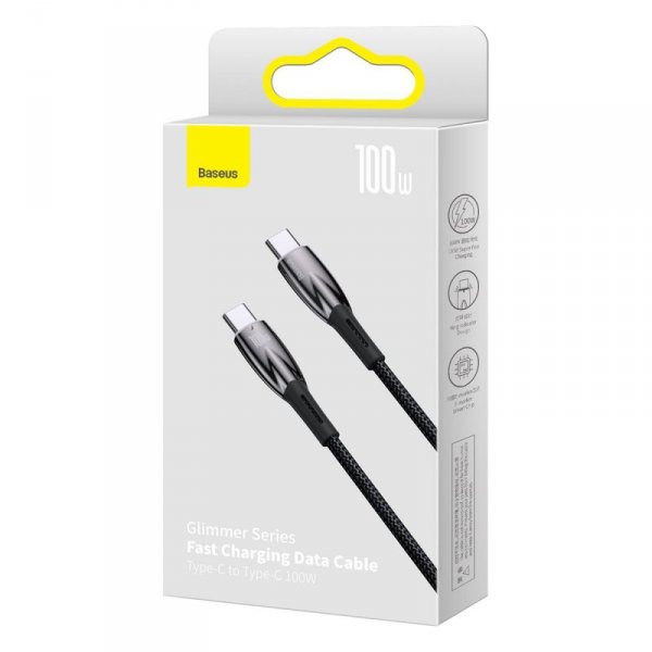 Baseus Glimmer Series kabel do szybkiego ładowania USB-C 480Mb/s PD 100W 2m czarny