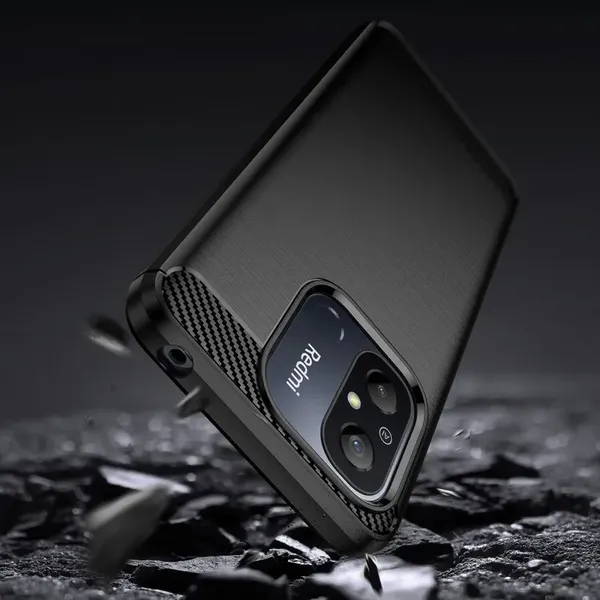 Carbon Case etui do Xiaomi Redmi 11A / Poco C55 / Redmi 12C elastyczny silikonowy karbonowy pokrowiec czarne