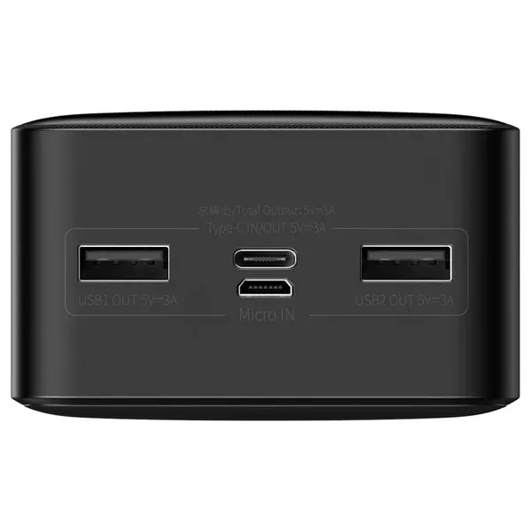 Zestaw powerbank 30000mAh 15W Baseus Bipow - czarny + kabel USB 4w1 microUSB / Lightning / 2 x USB-C - USB-A 1.2m - czarny