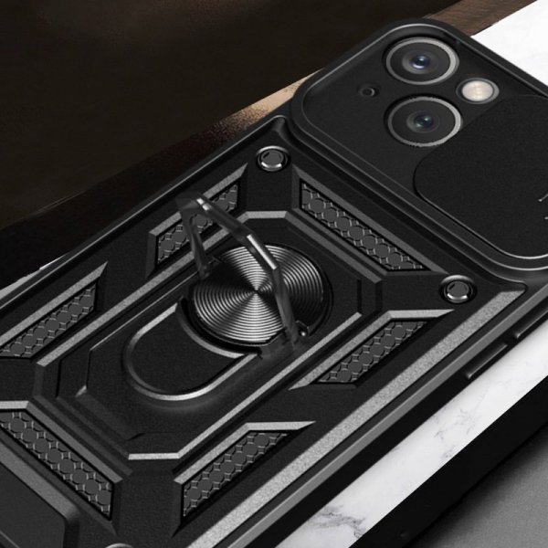 Pancerne etui z podstawką i osłoną aparatu do iPhone 15 Plus Hybrid Armor Camshield - różowe