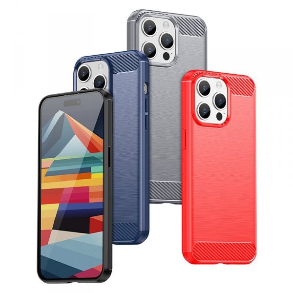 Elastyczne etui wzór karbon do iPhone 15 Pro Max Carbon Case - niebieskie