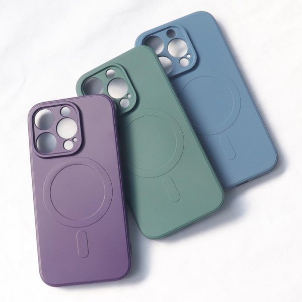 Silikonowe magnetyczne etui iPhone 14 Plus Silicone Case Magsafe - szaroniebieskie