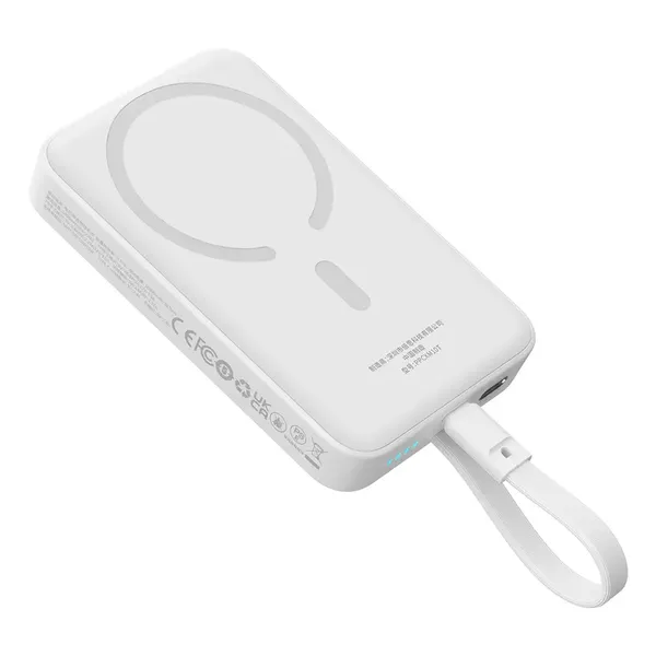 Powerbank Baseus Magnetic Mini MagSafe 10000mAh 30W z wbudowanym kablem USB-C - biały + kabel Baseus Simple Series USB-C - USB-C