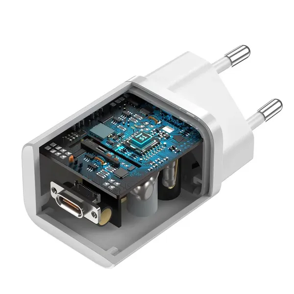 Szybka ładowarka sieciowa Baseus Si USB-C 25W 3A z kablem USB-C / USB-C 1m - biały