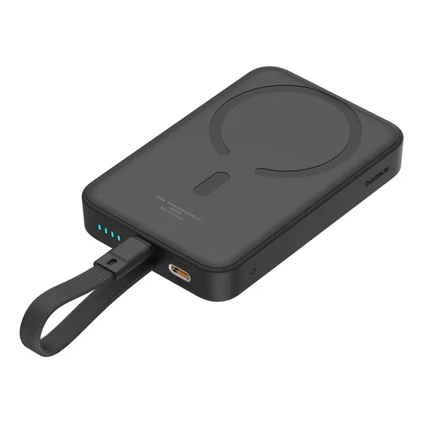 Powerbank Baseus Magnetic Mini MagSafe 10000mAh 20W z wbudowanym kablem Lightning - czarny + kabel Baseus Simple Series USB-C - 