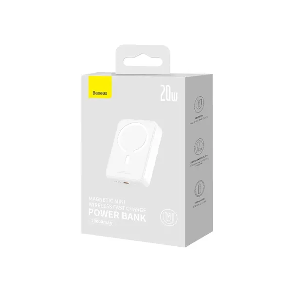 Powerbank Baseus Magnetic Mini 20000 mAh 20W - biały + kabel USB-C / USB-C