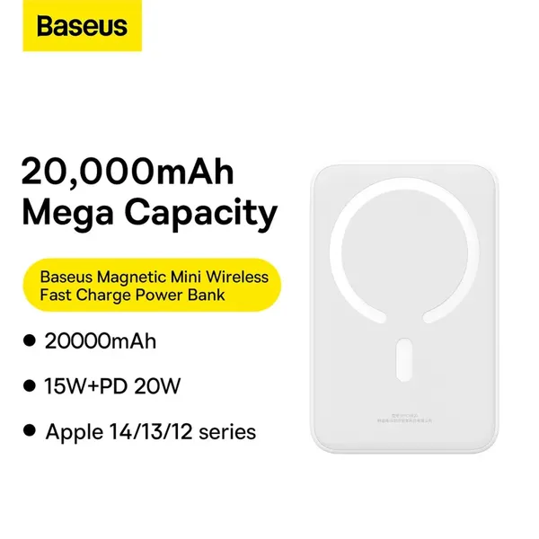 Powerbank Baseus Magnetic Mini 20000 mAh 20W - biały + kabel USB-C / USB-C