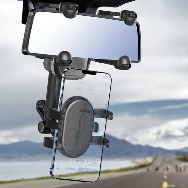 Uchwyt na telefon do samochodu na lusterko wsteczne - czarny