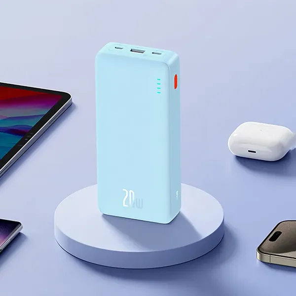Powerbank Baseus Airpow 20W 20000mAh z białym kablem Baseus Simple Series USB-A - USB-C 50cm - niebieski