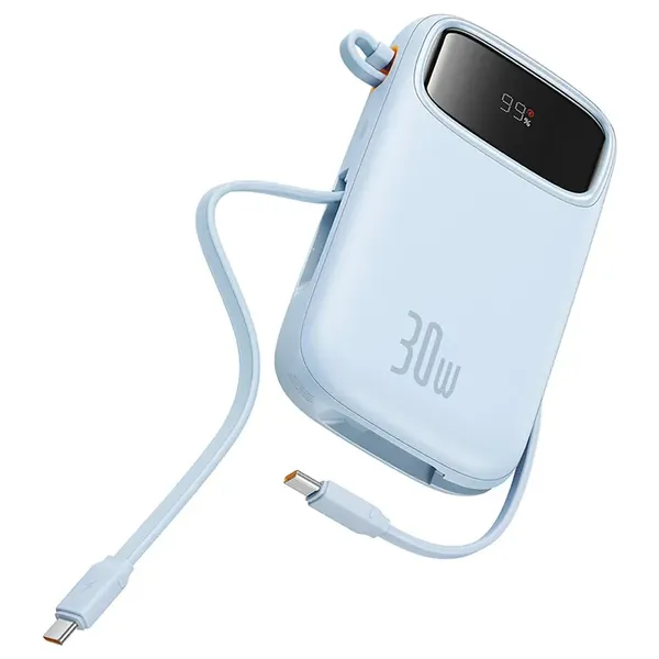 Powerbank Baseus QPow 2 30W 10000mAh z wbudowanymi kablami USB-C - niebieski