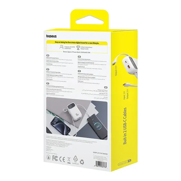Powerbank Baseus QPow 2 30W 10000mAh z wbudowanymi kablami USB-C - biały