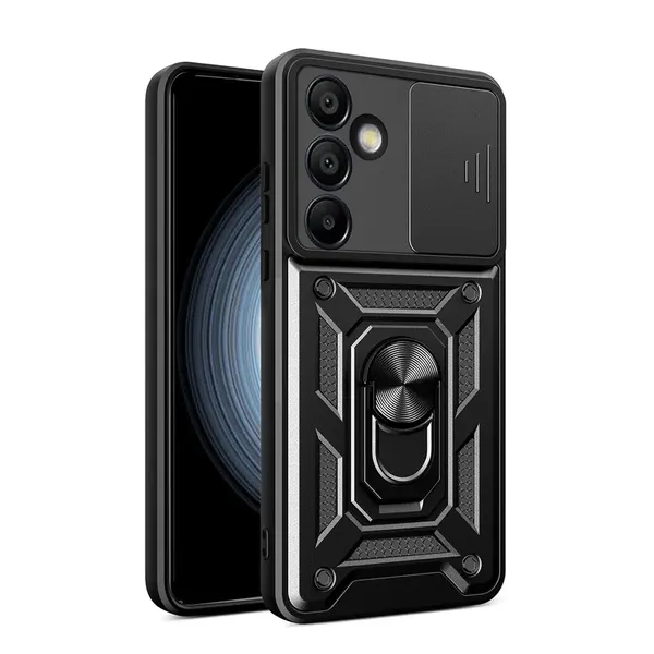 Etui pancerne Hybrid Armor Camshield z osłoną aparatu i metalowym ringiem do Samsung Galaxy S24 FE - czarne
