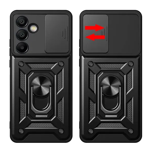 Etui pancerne Hybrid Armor Camshield z osłoną aparatu i metalowym ringiem do Samsung Galaxy S24 FE - czarne