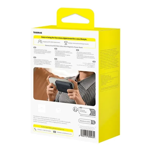 Powerbank Baseus EnerFill FM11 Ultra-Mini 10000mAh 22,5W kompatybilny z MagSafe z kablem Baseus Simple USB-C 20V/3A 30cm - czarn