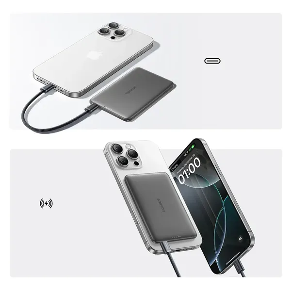 Powerbank Baseus PicoGo AM41 Ultra-Slim 5000mAh 20W kompatybilny z MagSafe z kablem Baseus Simple USB-C 60W 30cm - czarny