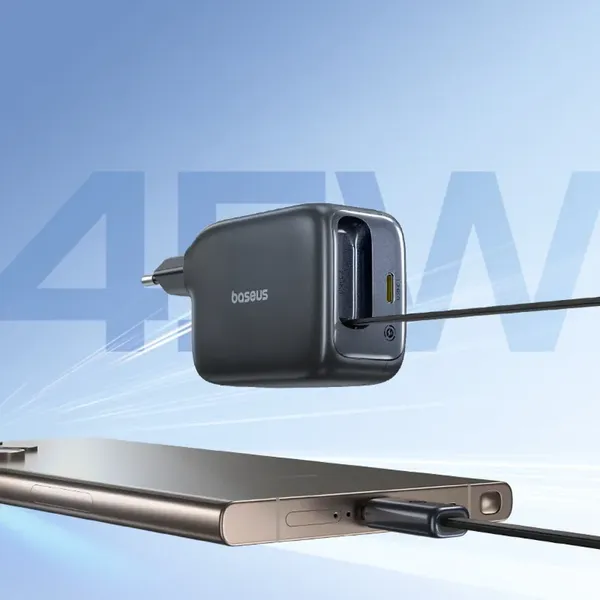 Ładowarka sieciowa Baseus EnerCore CJ11 45W z portem USB-C i ze zwijanym kablem USB-C - czarna