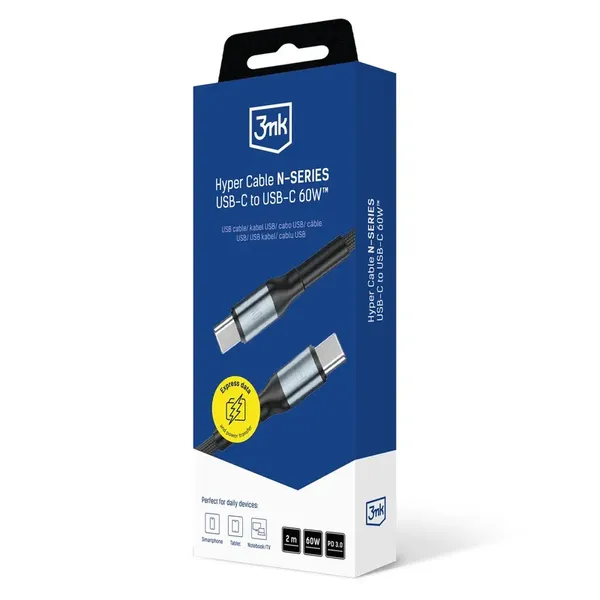 Kabel 3mk Hyper 3mk Hyper Cable N-SERIES USB-C / USB-C 2m 20V/3A 60W / czarny