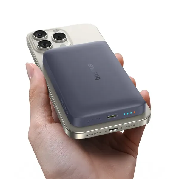 Powerbank Baseus EnerFill FM11 10000mAh 22.5W kompatybilny z MagSafe z czarnym kablem Basues Simple USB-C 20V/3A 30cm - ciemnoszary