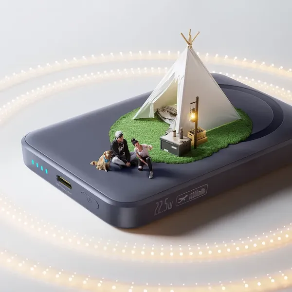 Powerbank Baseus EnerFill FM11 10000mAh 22.5W kompatybilny z MagSafe z czarnym kablem Basues Simple USB-C 20V/3A 30cm - ciemnoszary