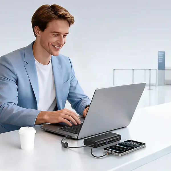 Powerbank Baseus EnerFill FC41 25000mAh 145W z wyświetlaczem cyfrowym i wbudowanym podwójnym kablem USB-C - czarny