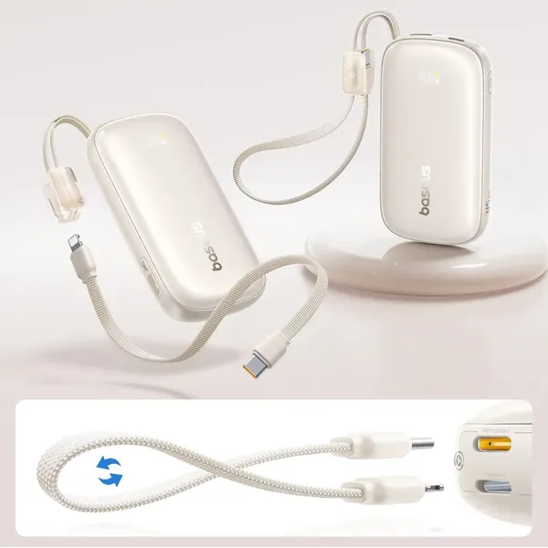 Powerbank Baseus EnerFill FC21 Qpow 3 Ultra 10000mAh 45W z wyświetlaczem cyfrowym z odłączanym kablem USB-C - Lightning - tytanowy