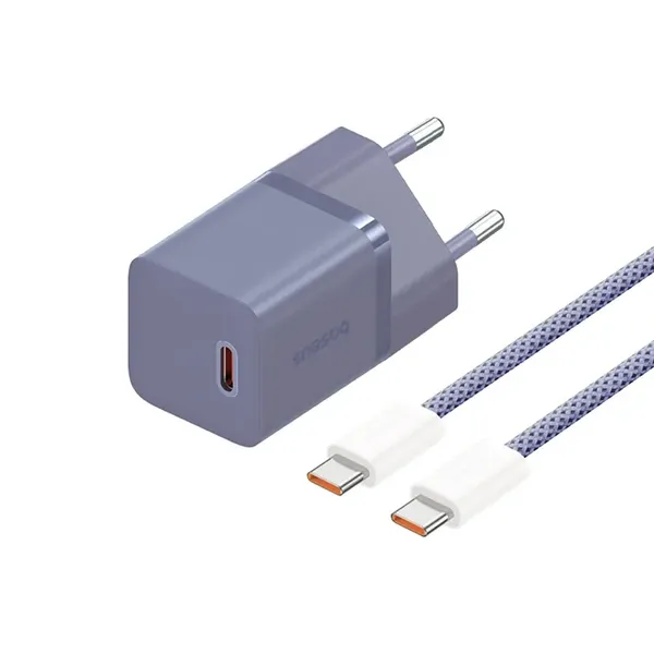Ładowarka sieciowa Baseus GaN5 30W USB-C EU z fioletowym kablem Baseus Dynamic 3 USB-C 100W 1m - fioletowa