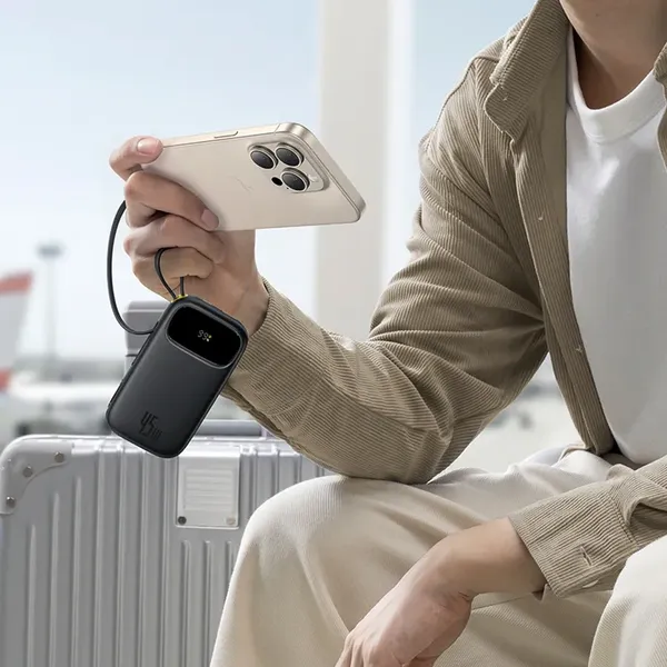 Powerbank Baseus EnerFill FC31 20000mAh 45W z wyświetlaczem cyfrowym z 2 wbudowanymi kablami USB-C - czarny
