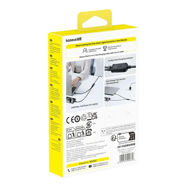 Kabel Baseus Flash 4 140W 2w1 USB-C do USB-C + USB-C 1.5 m - czarny