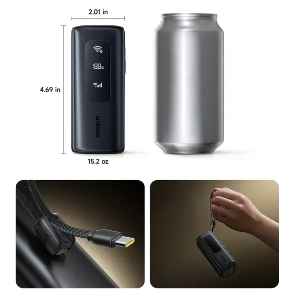 Powerbank Baseus EnerGeek GX11 MiFi 20000mAh 67W z funkcją Wi-Fi - czarny