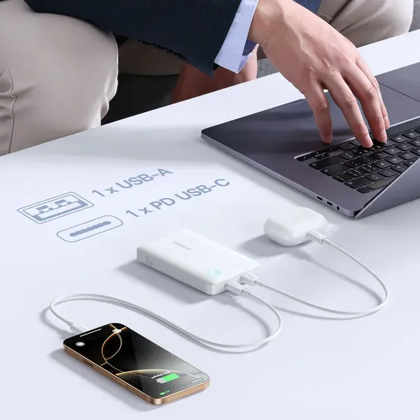 Powerbank Baseus EnerFill FP11 10000mAh 15W z białym kablem USB-C 20V/3A 30cm - biały