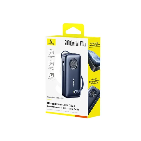Powerbank Baseus EnerCore CR11 20000mAh 100W ze zwijanym kablami USB-C - czarny