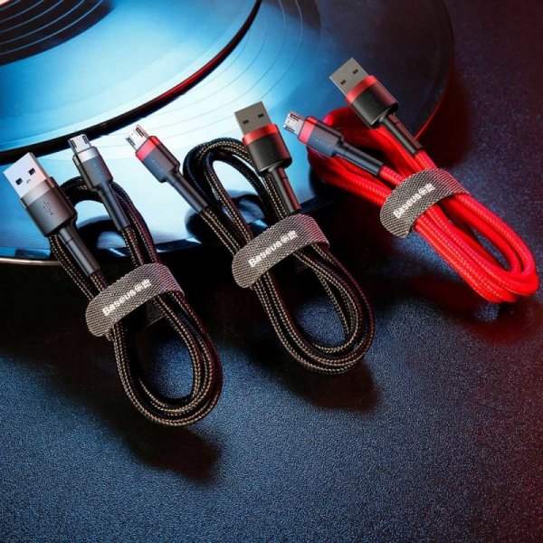 Kabel Baseus Cafule Cable CAMKLF-AG1 USB-A / micro USB 2.4A 0.5 m - czarno-szary