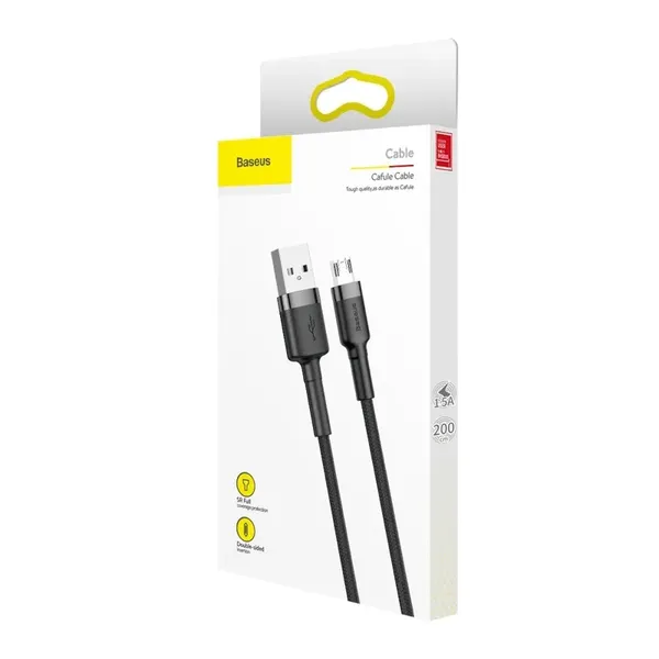 Baseus Cafule Cable wytrzymały nylonowy kabel przewód USB / micro USB 1.5A 2M czarno-szary (CAMKLF-CG1)