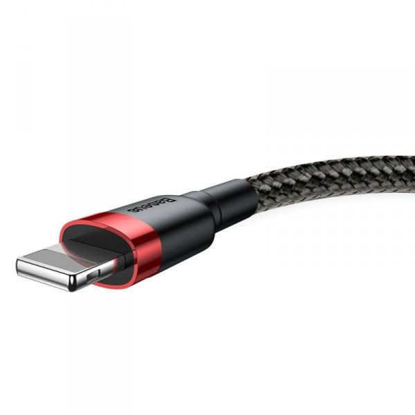 Baseus Cafule Cable wytrzymały nylonowy kabel przewód USB / Lightning QC3.0 2A 3M czarno-czerwony (CALKLF-R91)