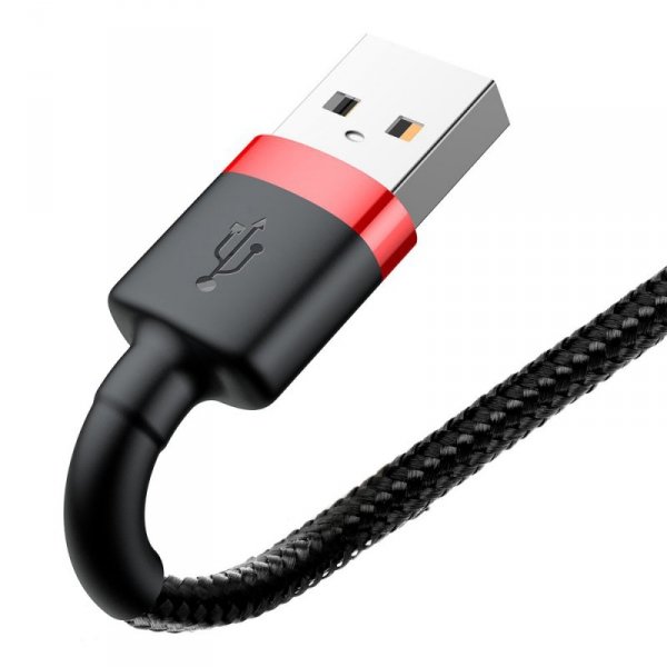 Baseus Cafule Cable wytrzymały nylonowy kabel przewód USB / Lightning QC3.0 2A 3M czarno-czerwony (CALKLF-R91)