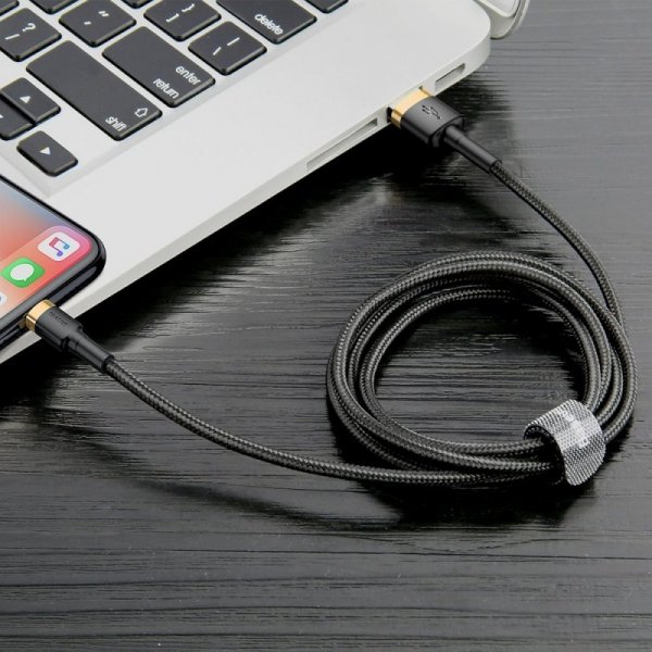 Baseus Cafule Cable wytrzymały nylonowy kabel przewód USB / Lightning QC3.0 2A 3M czarno-złoty (CALKLF-RV1)