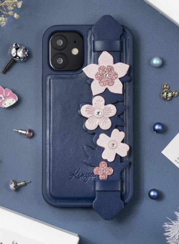 Kingxbar Sweet Series żelowe etui ozdobione oryginalnymi Kryształami Swarovskiego z podstawką iPhone 12 Pro / iPhone 12 niebiesk