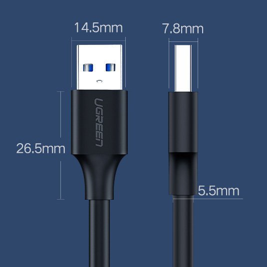 Kabel Ugreen US128 10370 USB-A 3.0 / USB-A 3.0 5Gb/s 1m - czarny