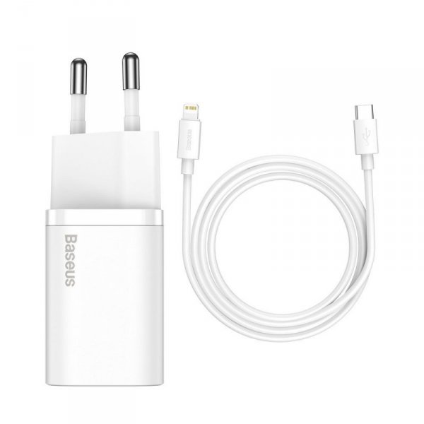 Baseus Super Si 1C szybka ładowarka USB Typ C 20W Power Delivery + kabel USB Typ C - Lightning 1m biały (TZCCSUP-B02)