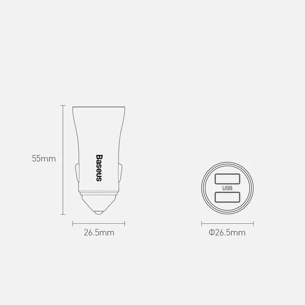 Baseus Golden Contactor Pro szybka ładowarka samochodowa 2x USB 40 W Quick Charge SCP FCP AFC + kabel USB - USB Typ C szary (TZC