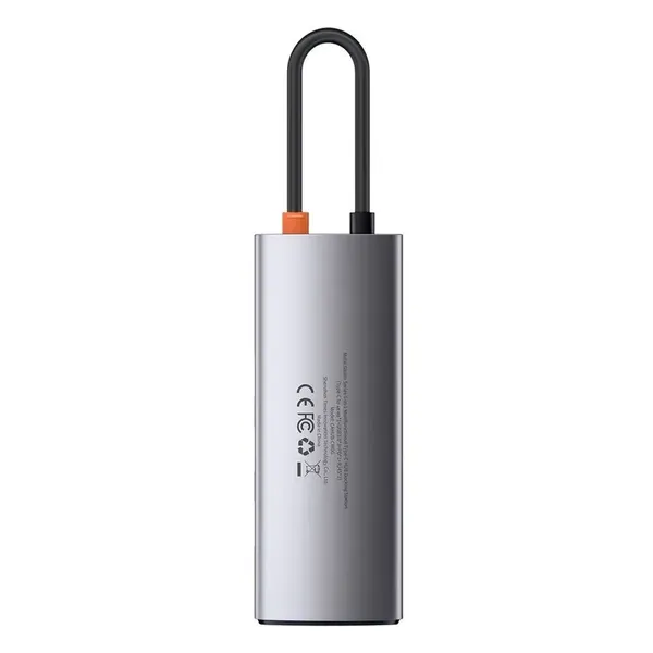 HUB Baseus Metal Gleam 6w1 USB-C - USB-C PD 100W 1x HDMI 4K 30Hz 3x USB-A 3.2 1x RJ45 - szary