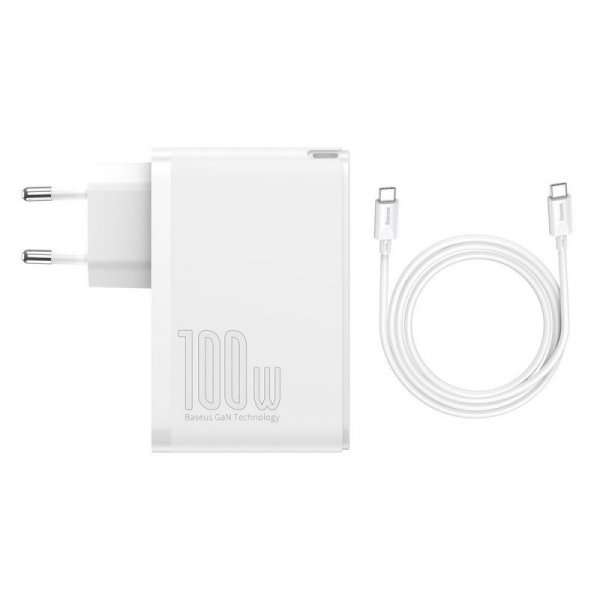 Baseus GaN2 Pro szybka ładowarka sieciowa 100W USB / USB Typ C Quick Charge 4+ Power Delivery biały (CCGAN2P-L02)
